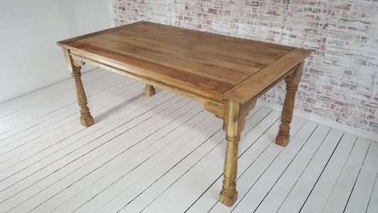 Natural Finish Large Extendable Dining Table Rustic Farmhouse Style