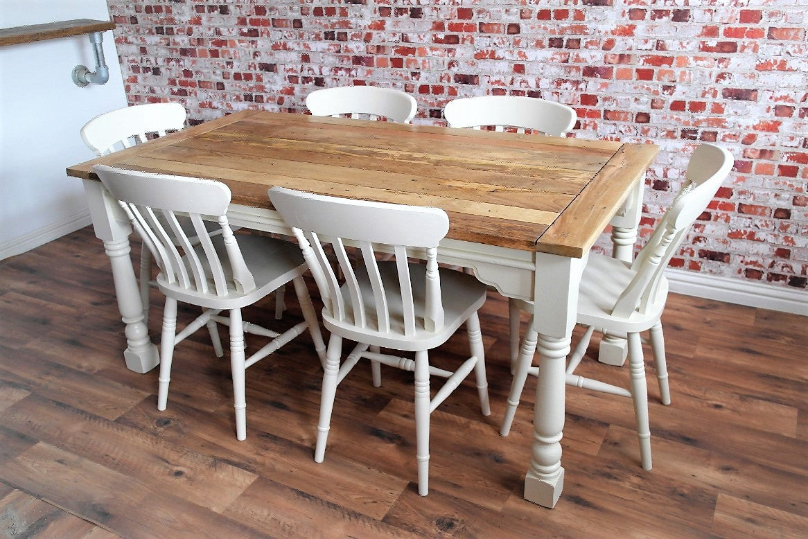 Up to Twelve Seater Rustic Farmhouse Extending Dining Table Set Painted Chairs & Benches