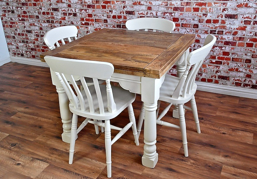 Extending Rustic Farmhouse Painted Dining Table Set - Space Saving, Extendable