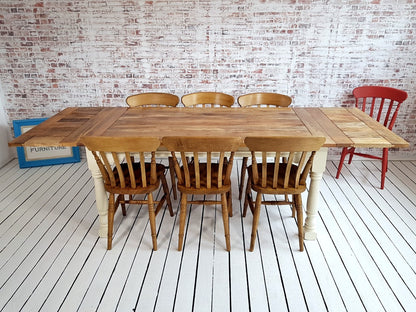 Up to Twelve Seater Rustic Farmhouse Extending Dining Table Set with Antique Chairs