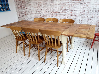 Up to Twelve Seater Rustic Farmhouse Extending Dining Table Set with Antique Chairs