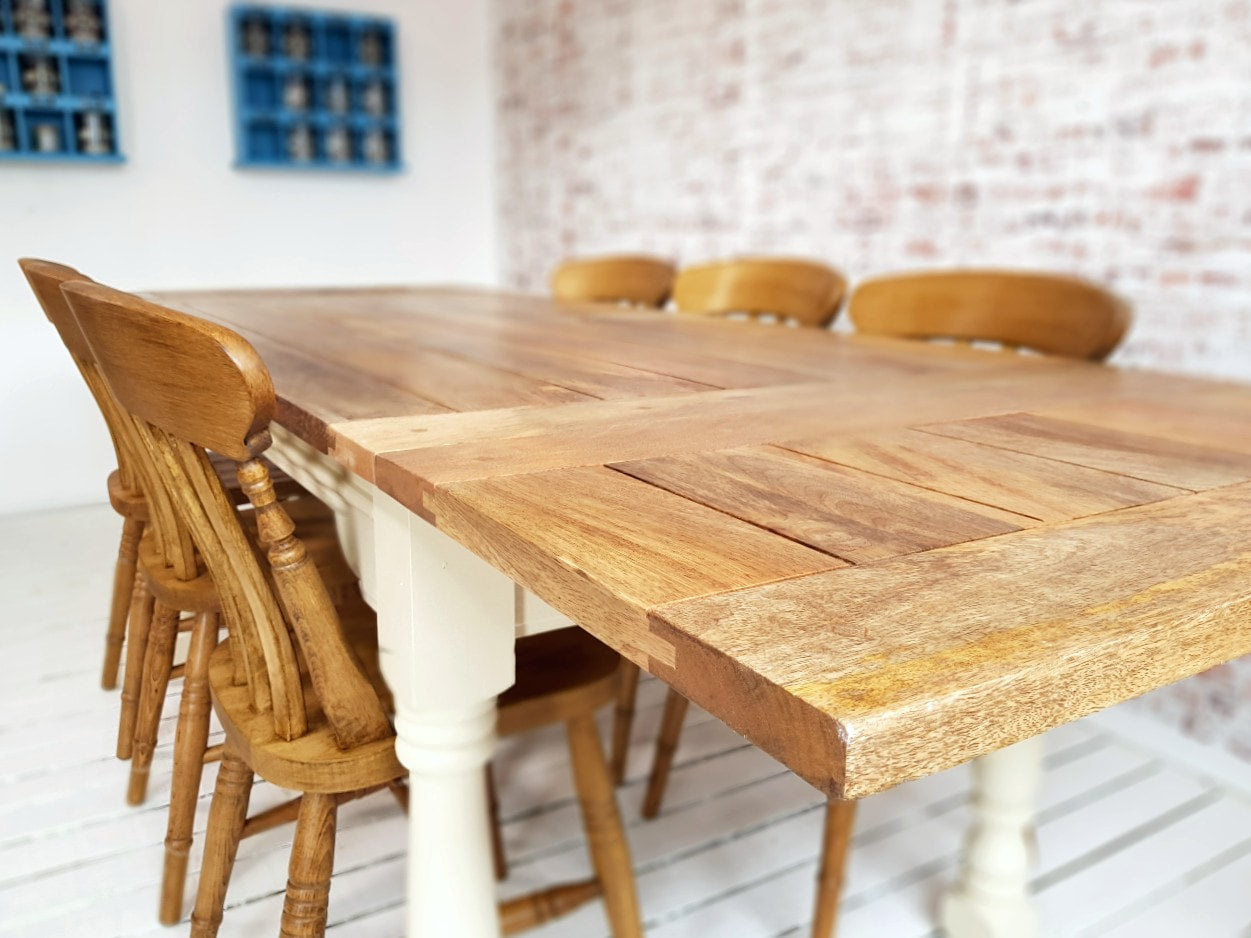 Up to Twelve Seater Rustic Farmhouse Extending Dining Table Set with Antique Chairs