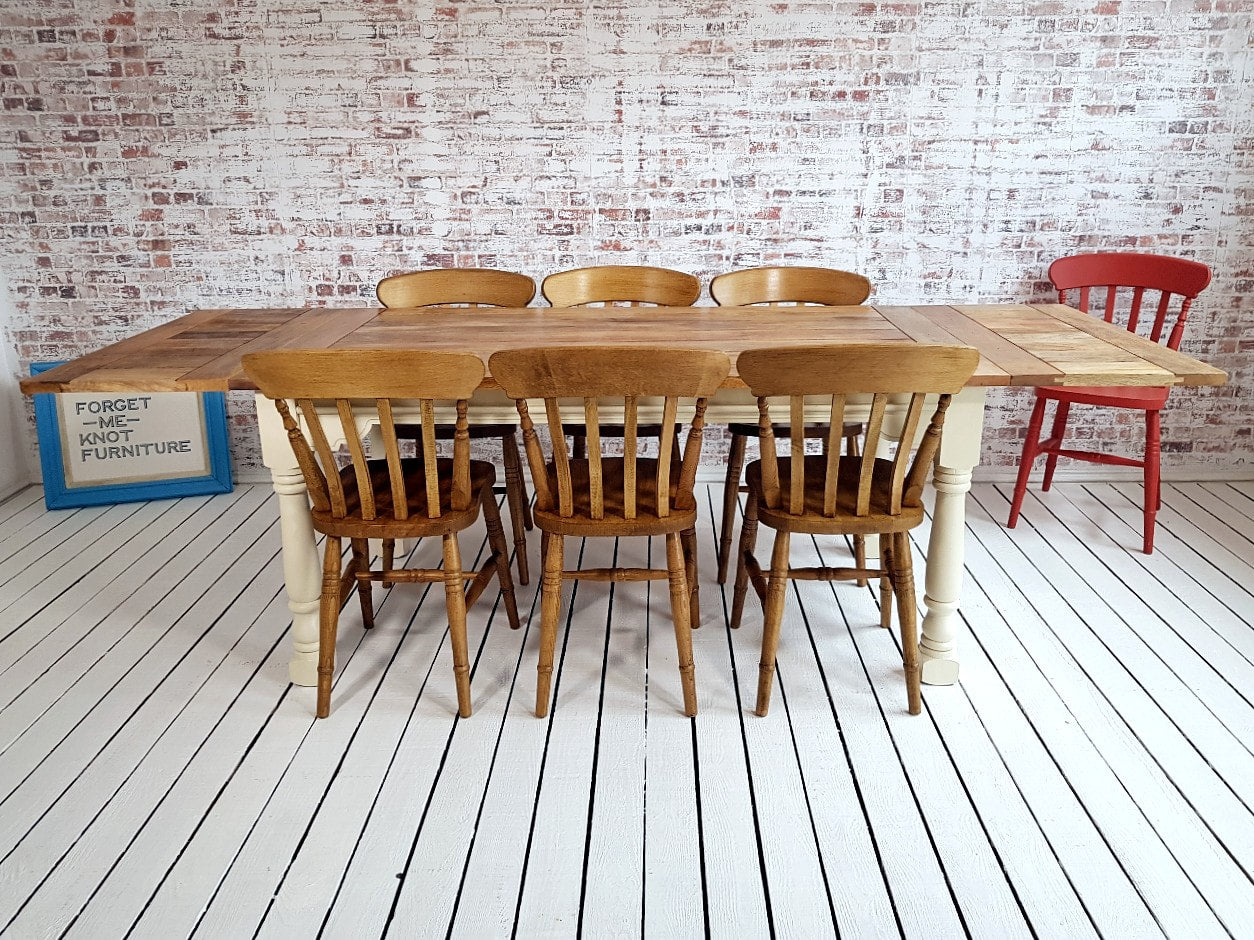 Up to Twelve Seater Rustic Farmhouse Extending Dining Table Set with Antique Chairs