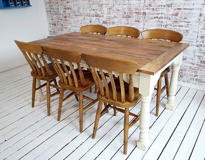 Up to Twelve Seater Rustic Farmhouse Extending Dining Table Set with Antique Chairs