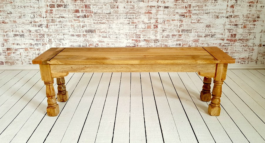 Rustic Dining Bench Natural Hardwood with Refectory Legs