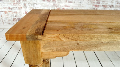 Rustic Dining Bench Natural Hardwood with Refectory Legs