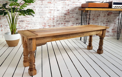 Rustic Dining Bench Natural Hardwood with Refectory Legs