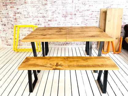 Extending Industrial Dining Table / Bench Sets with Tapered Frame - Any RAL Colour or Steel Finish