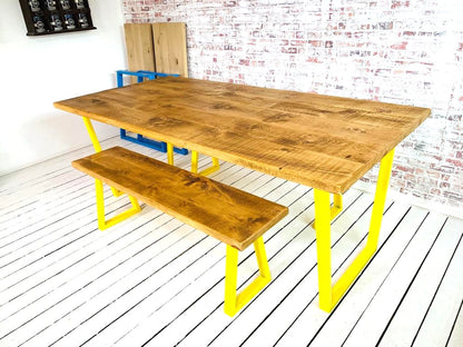 Extending Industrial Dining Table / Bench Sets with Tapered Frame - Any RAL Colour or Steel Finish