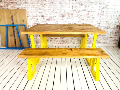 Extending Industrial Dining Table / Bench Sets with Tapered Frame - Any RAL Colour or Steel Finish