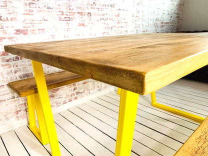 Extending Industrial Dining Table / Bench Sets with Tapered Frame - Any RAL Colour or Steel Finish