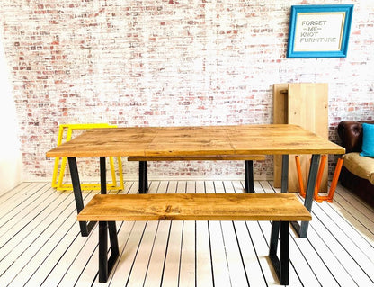 Extending Industrial Dining Table / Bench Sets with Tapered Frame - Any RAL Colour or Steel Finish