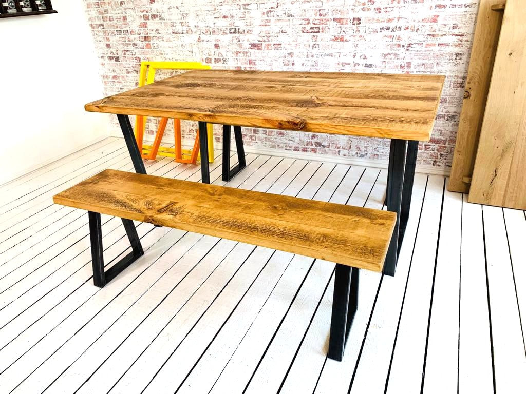 Extending Industrial Dining Table / Bench Sets with Tapered Frame - Any RAL Colour or Steel Finish