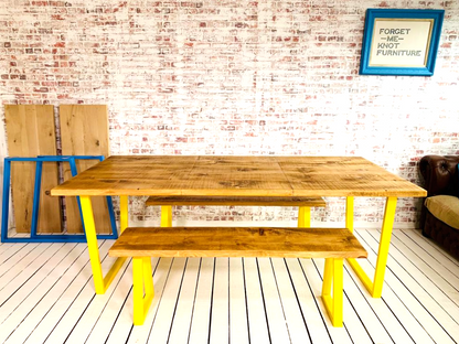 Extending Industrial Dining Table / Bench Sets with Tapered Frame - Any RAL Colour or Steel Finish