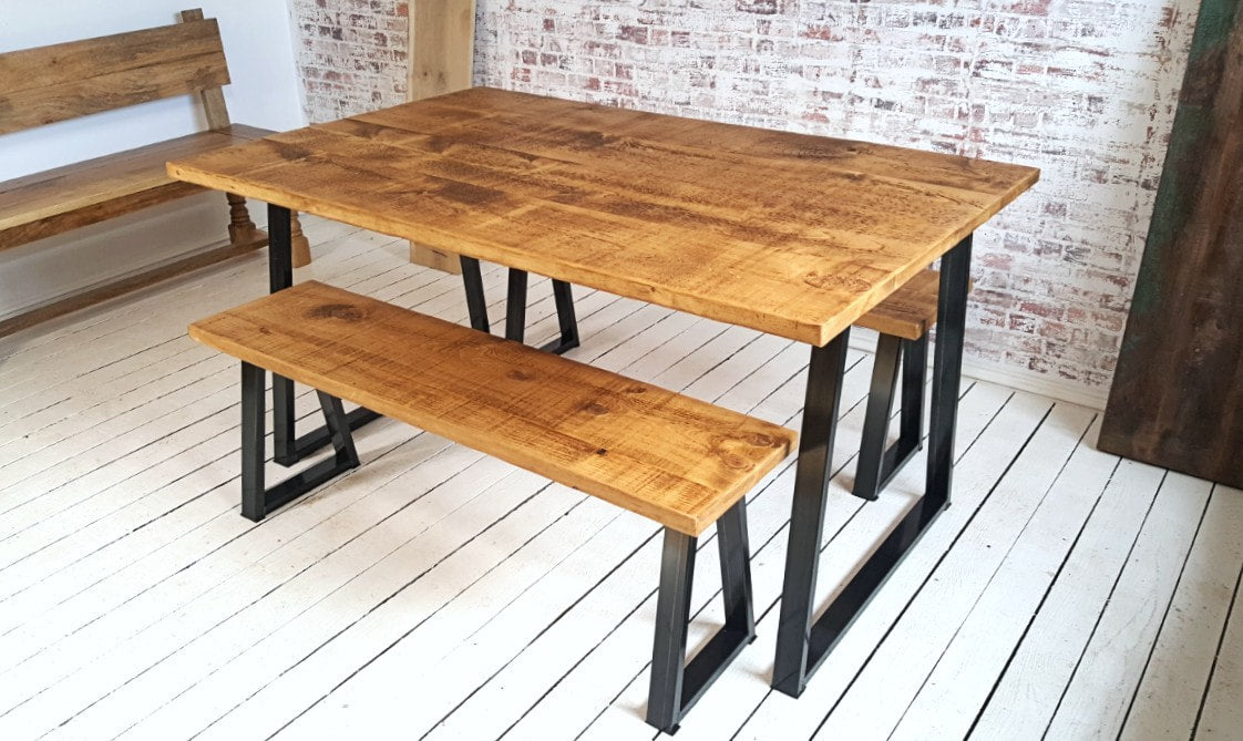 Industrial A-Frame Dining Table / Bench Sets - Any RAL Colour or Steel Finish