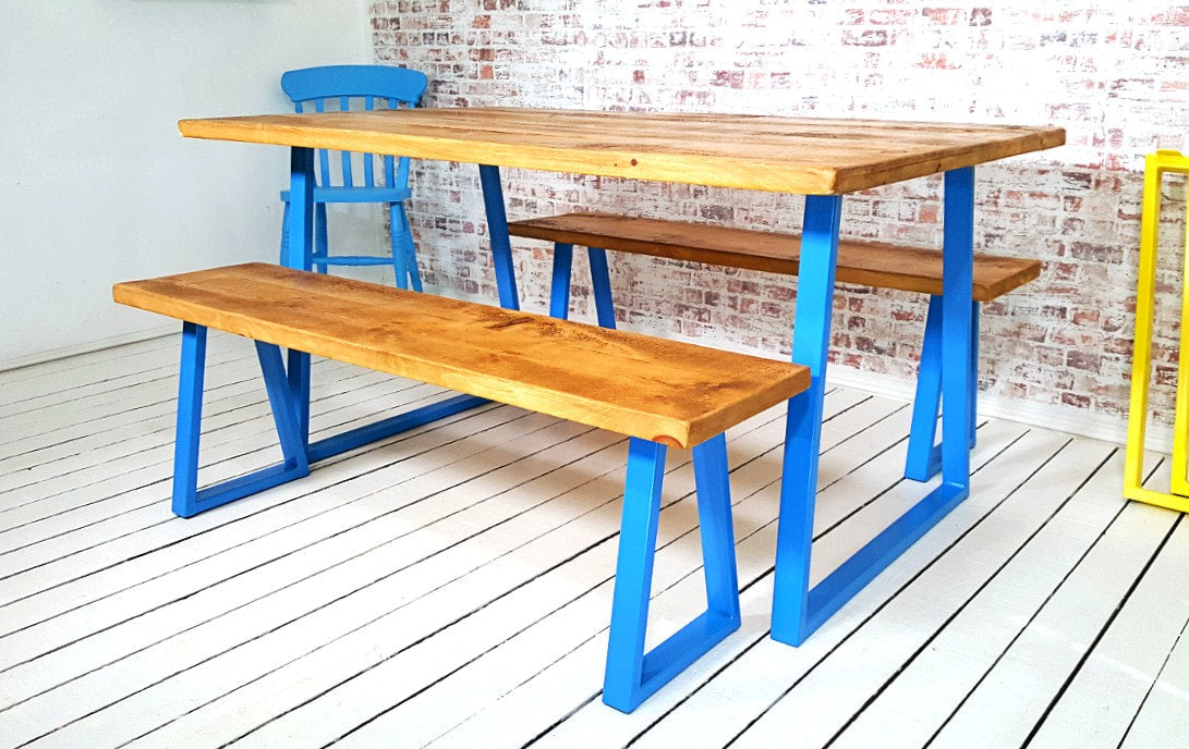 Industrial A-Frame Dining Table / Bench Sets - Any RAL Colour or Steel Finish