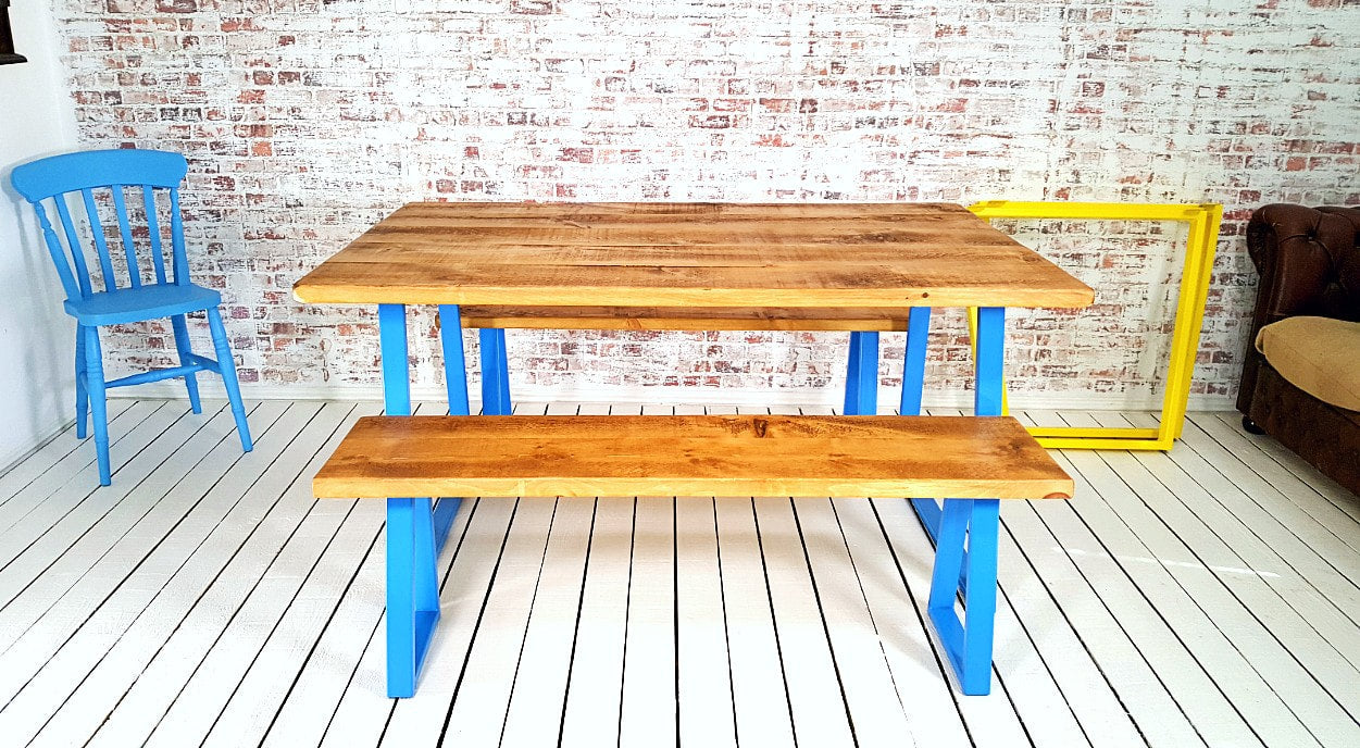 Industrial A-Frame Dining Table / Bench Sets - Any RAL Colour or Steel Finish