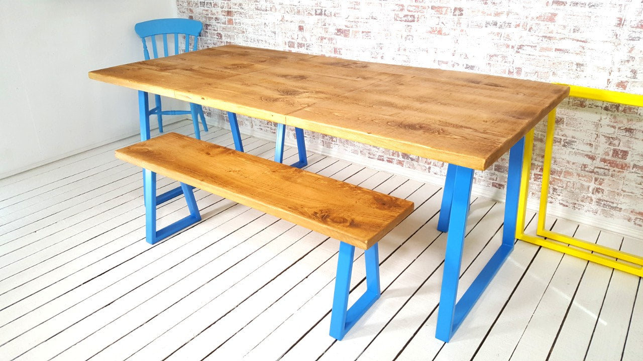 Extending A-Frame Industrial Dining Table / Bench Sets - Any RAL Colour or Steel Finish