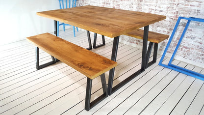 Extending A-Frame Industrial Dining Table / Bench Sets - Any RAL Colour or Steel Finish