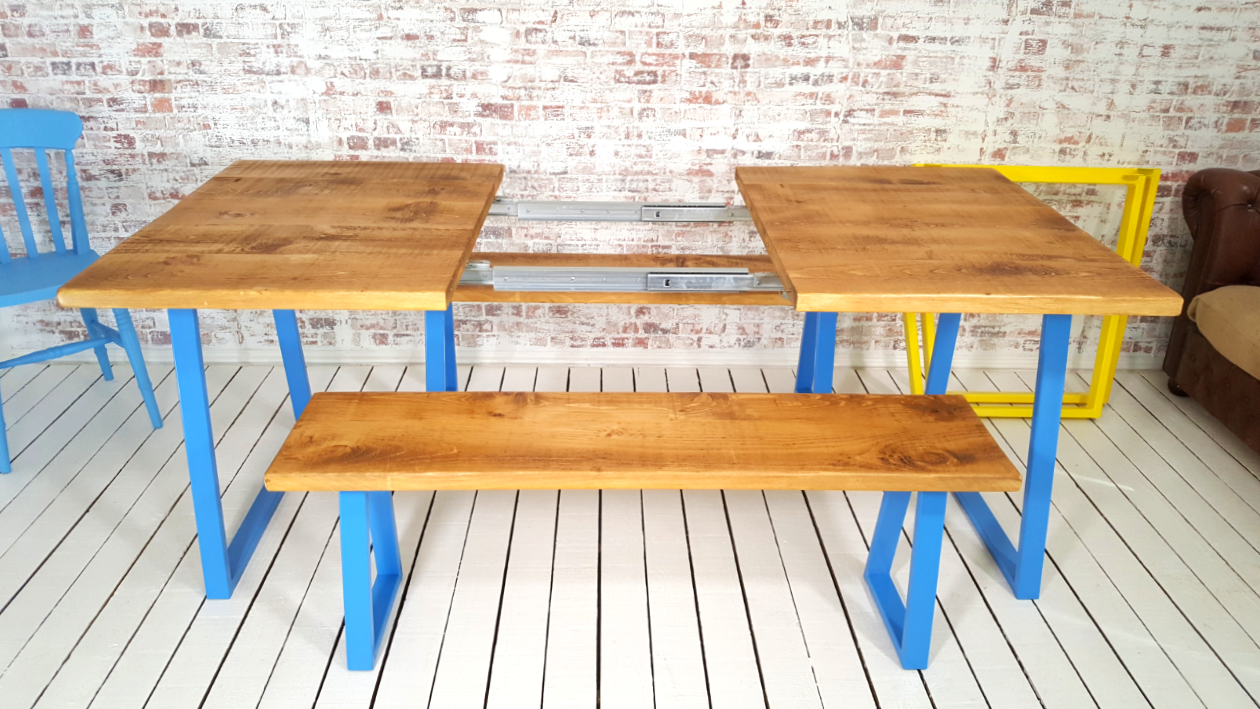 Extending A-Frame Industrial Dining Table / Bench Sets - Any RAL Colour or Steel Finish