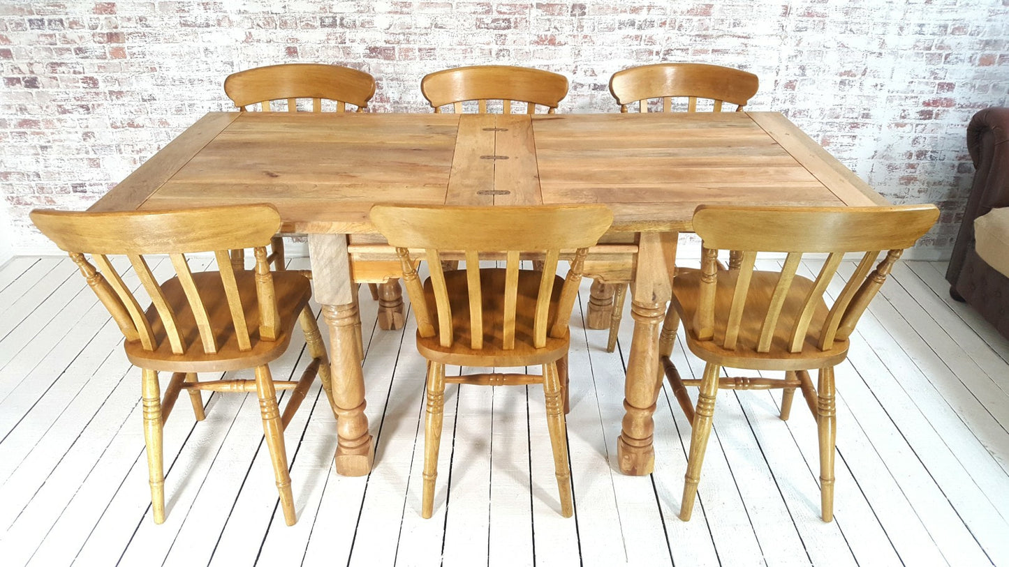 All Wood Extending Rustic Farmhouse Dining Table Set - Drop Leaf - Folding, Ergonomic, Space Saving, Extendable