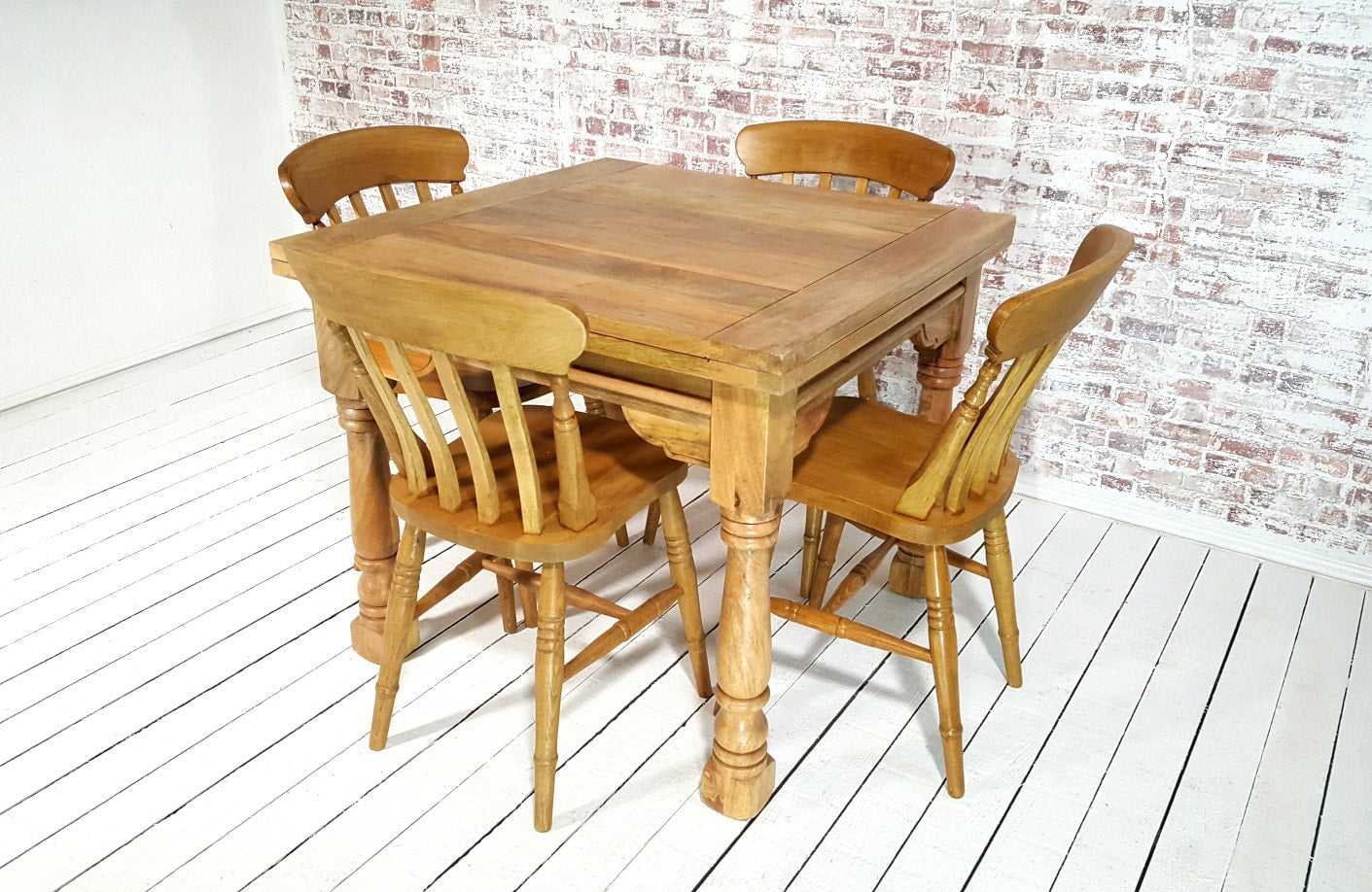 All Wood Extending Rustic Farmhouse Dining Table Set - Drop Leaf - Folding, Ergonomic, Space Saving, Extendable