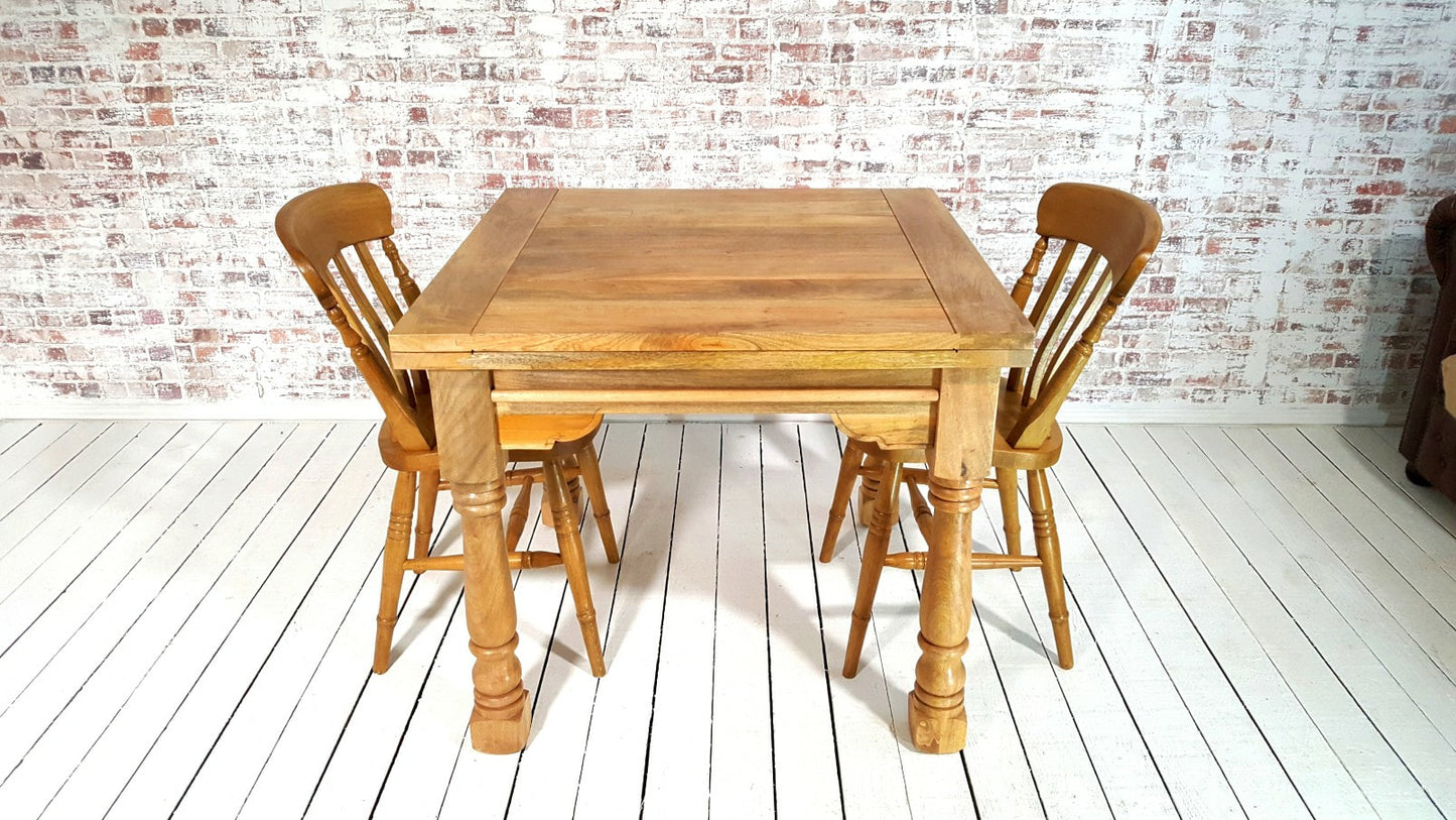 All Wood Extending Rustic Farmhouse Dining Table Set - Drop Leaf - Folding, Ergonomic, Space Saving, Extendable