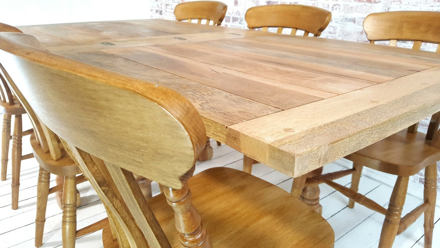 All Wood Extending Rustic Farmhouse Dining Table Set - Drop Leaf - Folding, Ergonomic, Space Saving, Extendable