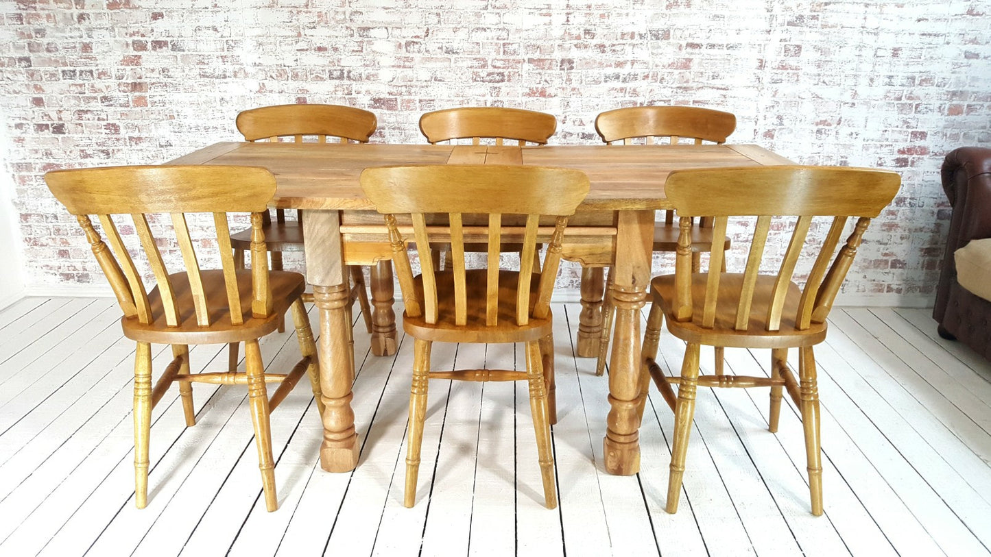 All Wood Extending Rustic Farmhouse Dining Table Set - Drop Leaf - Folding, Ergonomic, Space Saving, Extendable