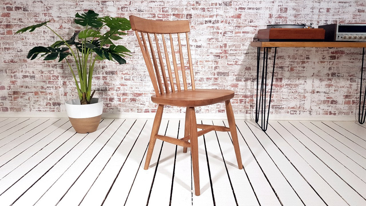 Modern Rustic Spindle Back Kitchen Dining Chairs Mid-Century