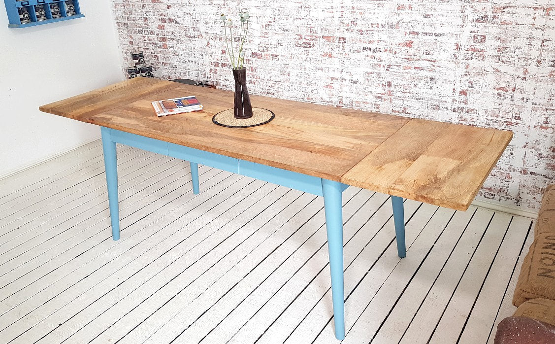 Painted Finish Extending Mid-Century Modern Living Hardwood Dining Table