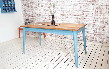 Painted Finish Extending Mid-Century Modern Living Hardwood Dining Table