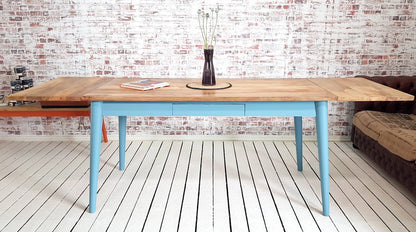 Painted Finish Extending Mid-Century Modern Living Hardwood Dining Table