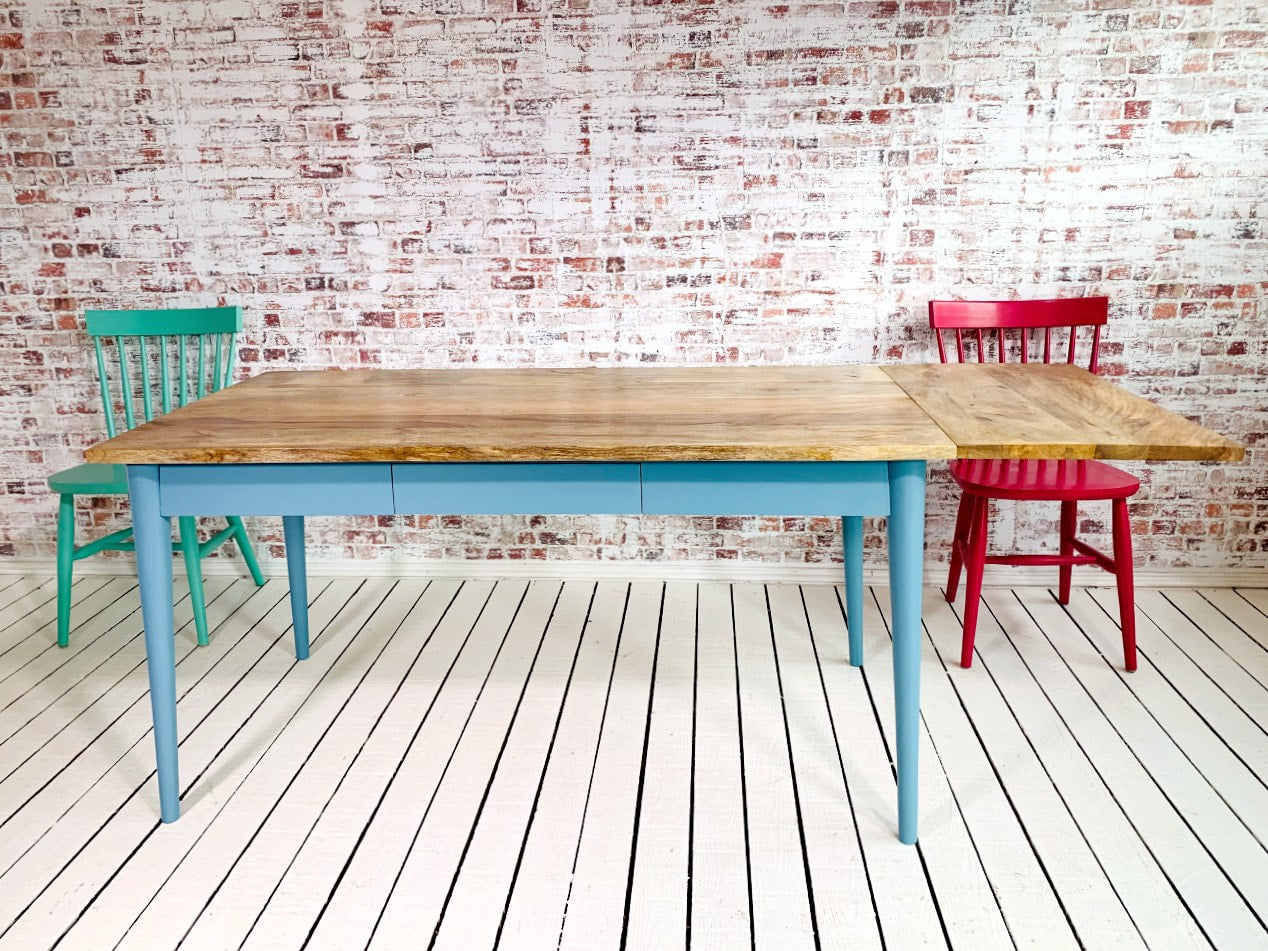 Painted Finish Extending Mid-Century Modern Living Hardwood Dining Table