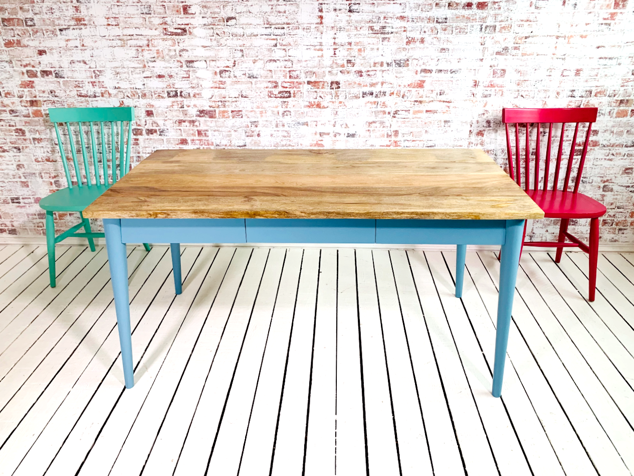 Painted Finish Extending Mid-Century Modern Living Hardwood Dining Table