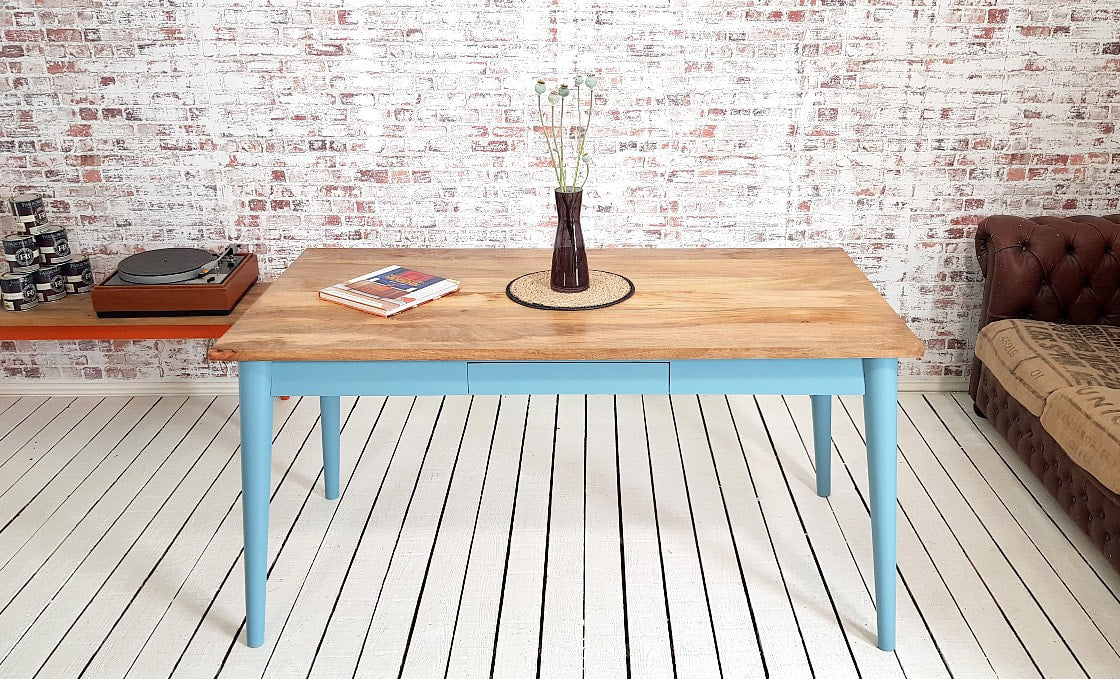 Painted Finish Extending Mid-Century Modern Living Hardwood Dining Table