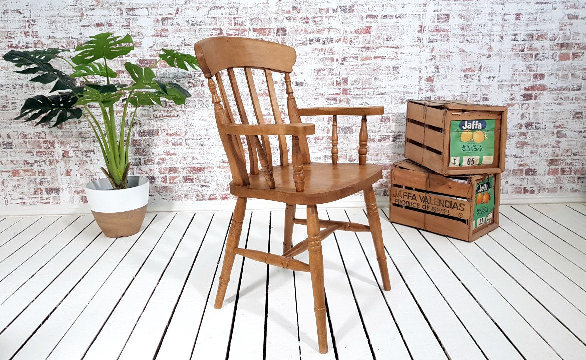 Pair of Slat Back Carver Chairs Rustic Antique Oil Finish