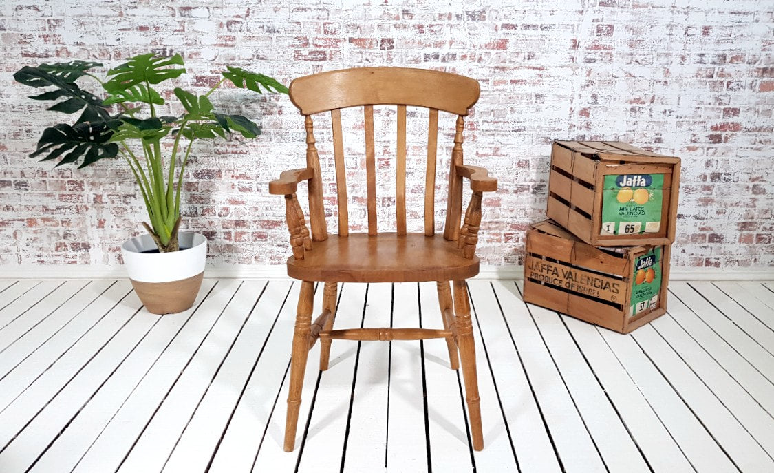 Pair of Slat Back Carver Chairs Rustic Antique Oil Finish