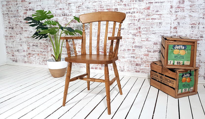 Pair of Slat Back Carver Chairs Rustic Antique Oil Finish