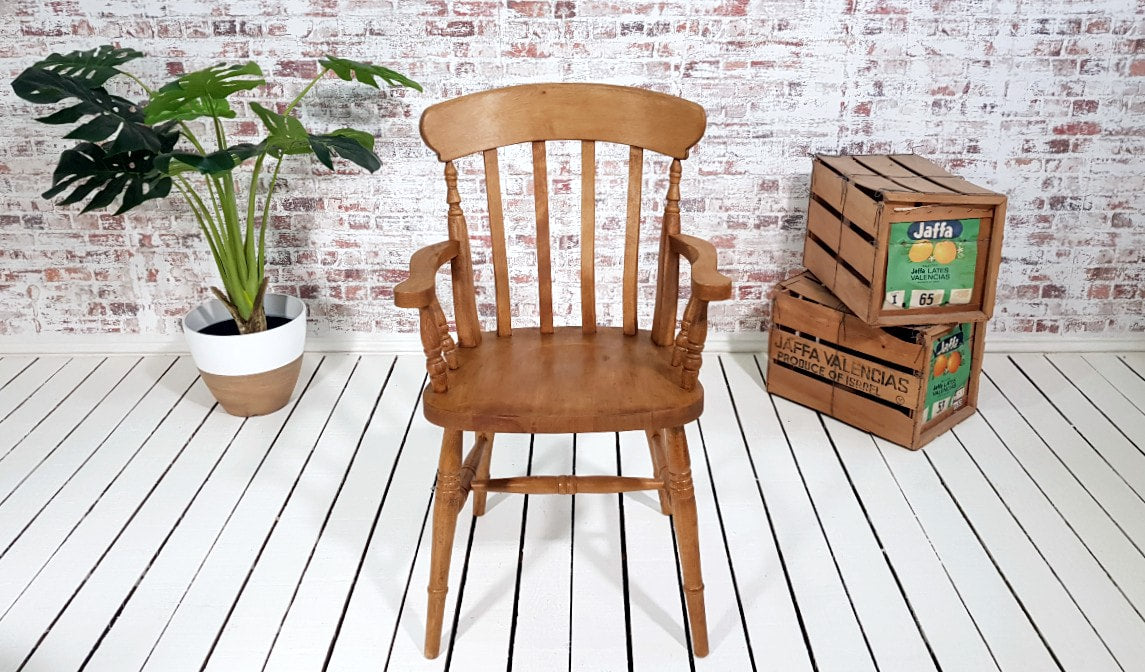 Pair of Slat Back Carver Chairs Rustic Antique Oil Finish